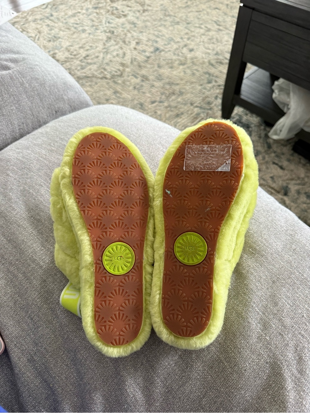 UGG Neon Lime Fluff Slide Sandals - Picture 3 of 3